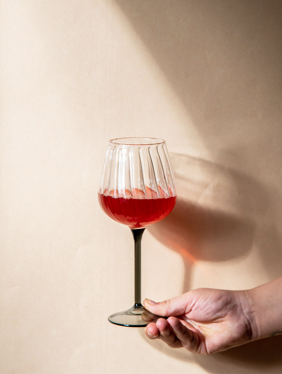 Ribbed Goblet Wine Glass - Smoke