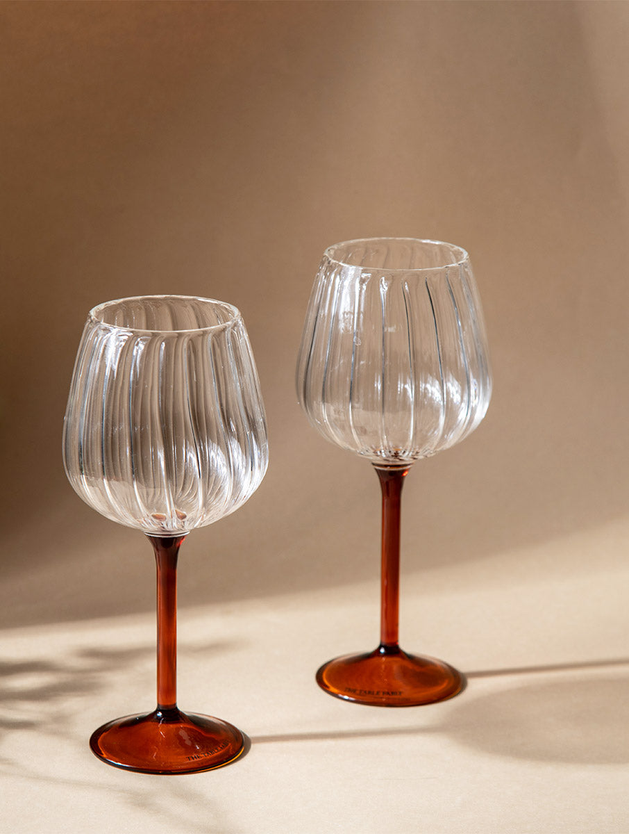 Ribbed Goblet Wine Glass - Amber