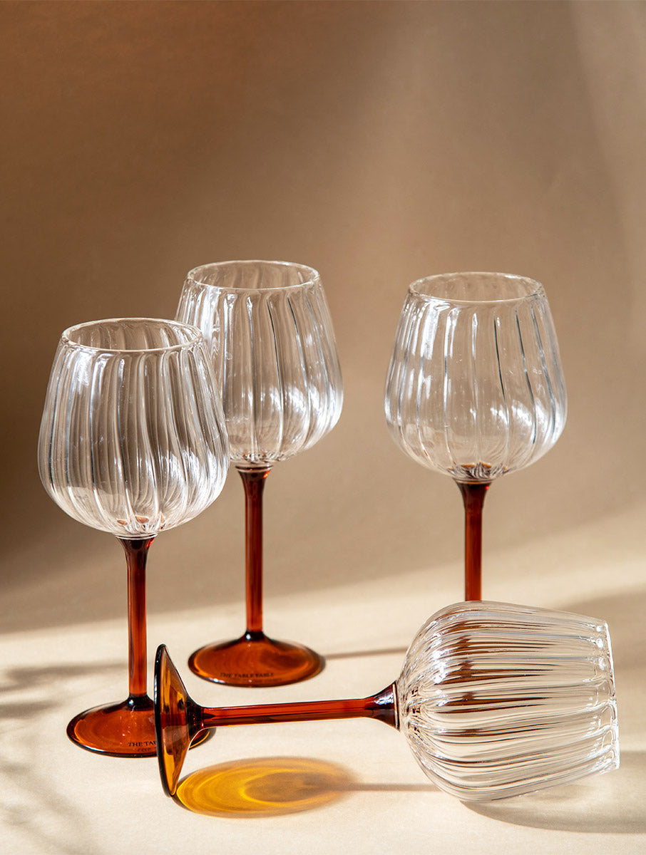 Ribbed Goblet Wine Glass - Amber