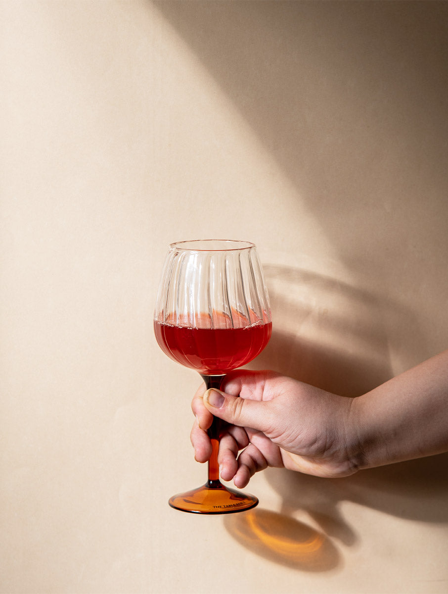 Ribbed Goblet Wine Glass - Amber