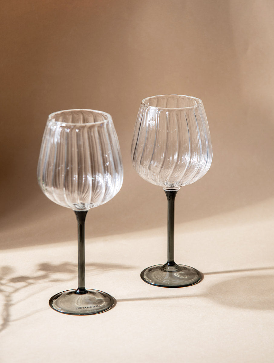 Ribbed Goblet Wine Glass - Smoke