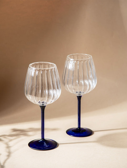 Ribbed Goblet Wine Glass - Blue