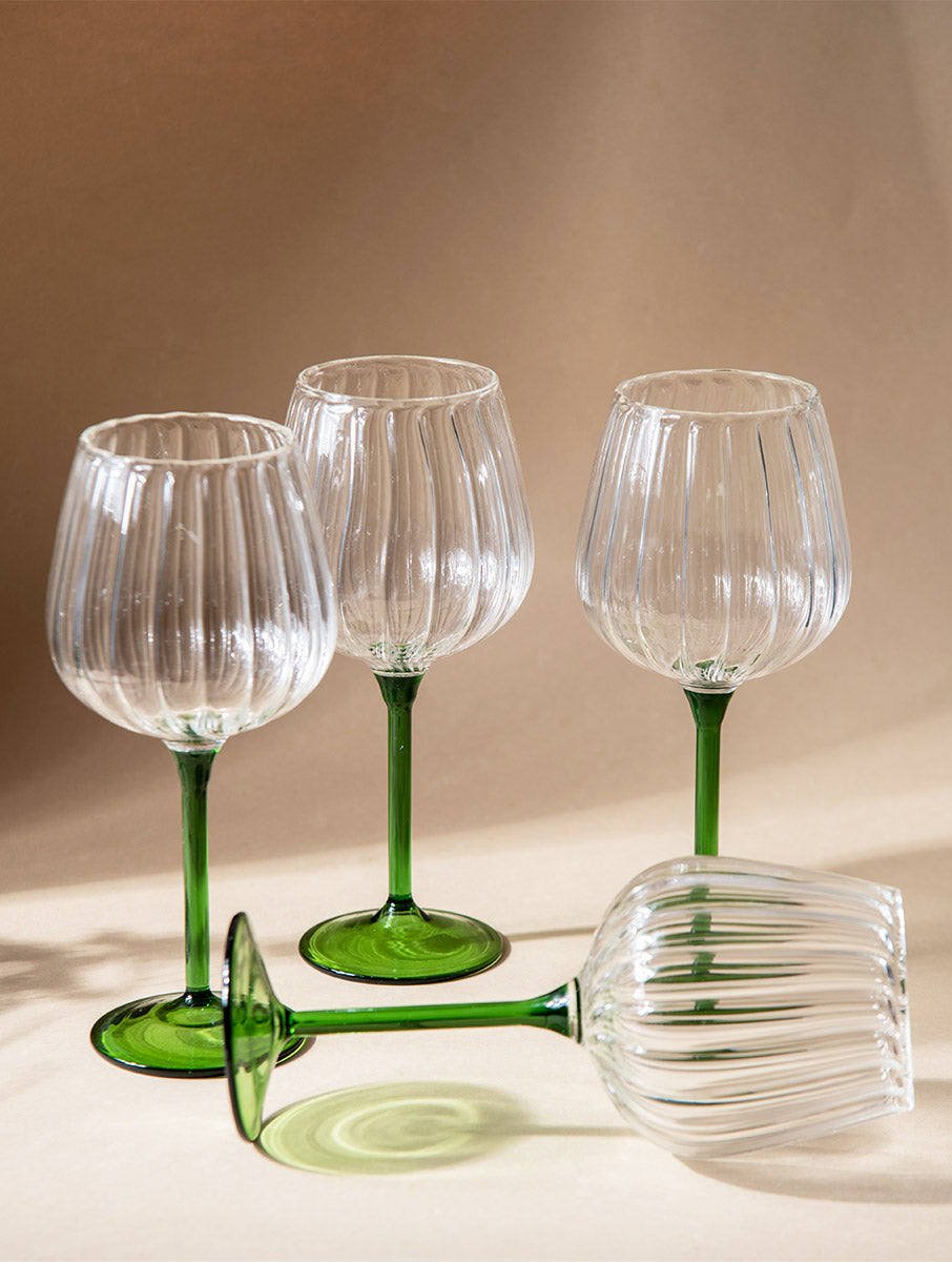 Ribbed Goblet Wine Glass - Green