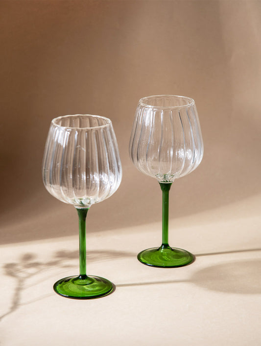 Ribbed Goblet Wine Glass - Green