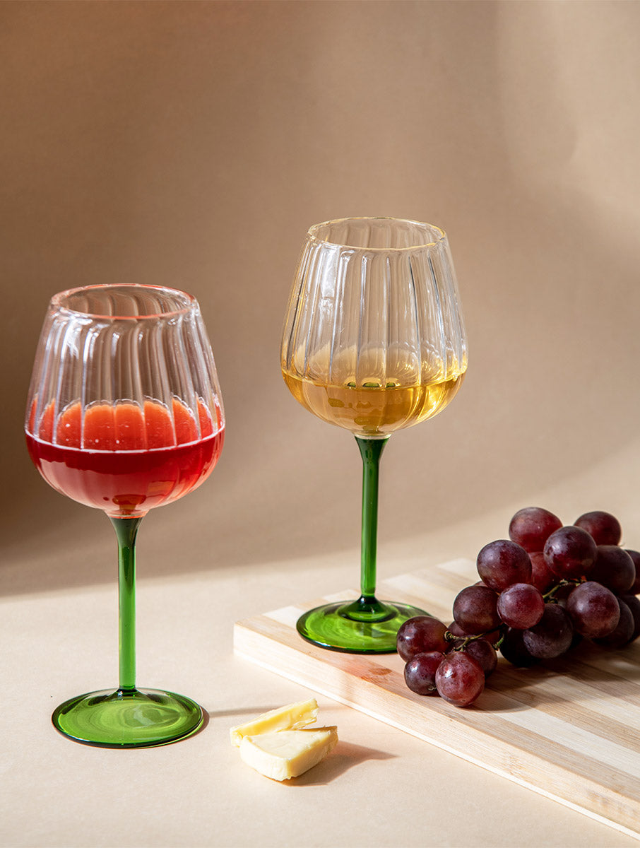 Ribbed Goblet Wine Glass - Green